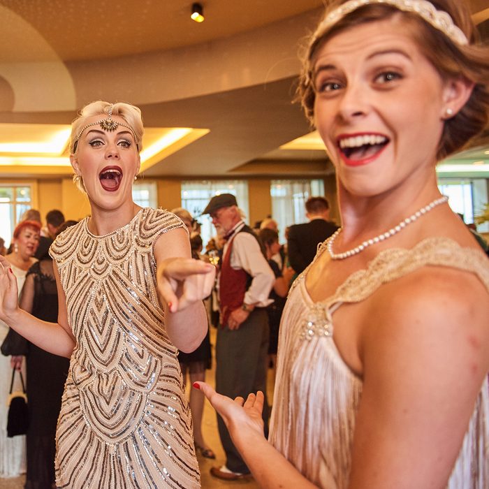 10/10/2018 london, england, Vintage retro Great gatsby girls dancing in formation