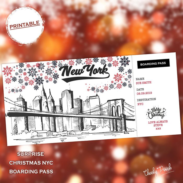 New York Boarding Pass, Surprise Trip, NYC Printable Boarding Card, Personalised Gift, Faux Boarding Pass, Boarding Card Template