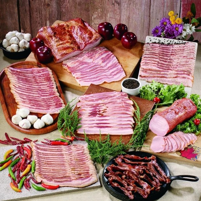 Nodine's Smokehouse brand display of bacon