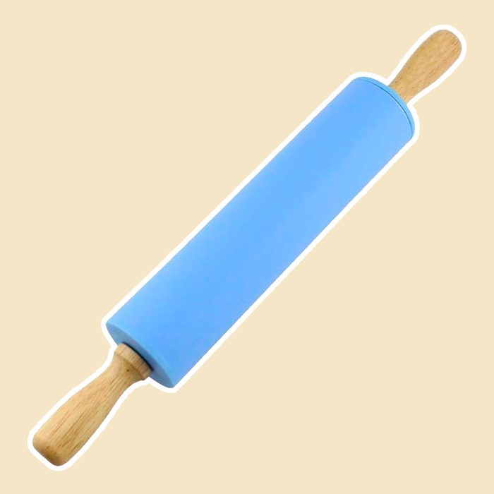 Silicone Rolling Pin Non Stick Surface Wooden Handle 1.97X15.15 (Blue)