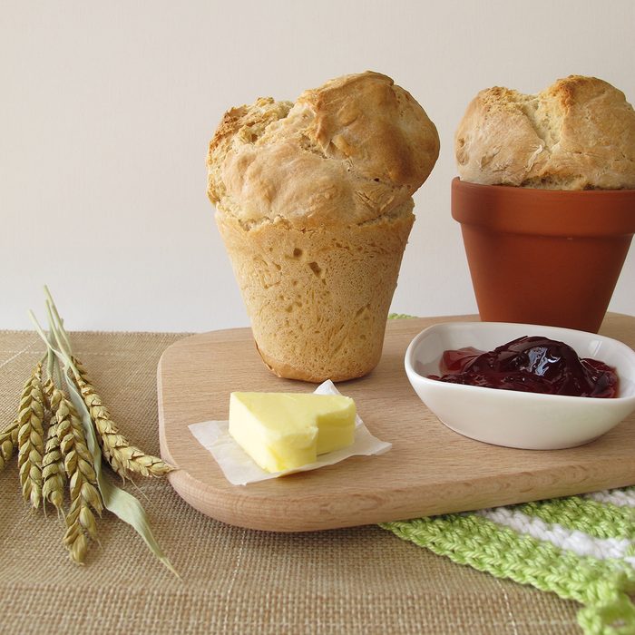 Breakfast with flowerpot bread and redcurrant jelly