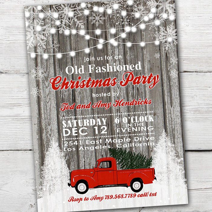 Red Truck Christmas Party Invitation, Red Truck Christmas Party, Old Fashioned Christmas Invitation, Christmas Party Invitation Red Truck