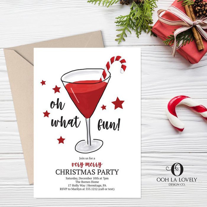 Oh What Fun Christmas Party Invitation, Holiday Cocktail Party Invitation, Christmas Cocktail Party Invitation, e328