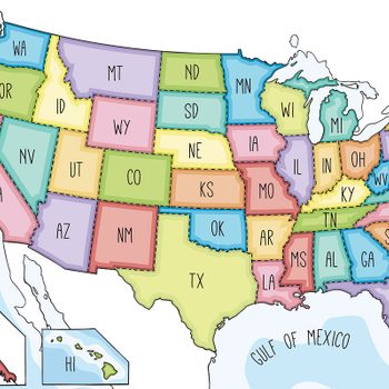 Vector map of the United States of America. Colorful sketch illustration with all 50 states