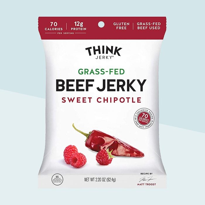 Sweet Chipotle Beef Jerky by Think Jerky — Delicious Chef Crafted Jerky — Grass-Fed Beef Free of Gluten, Antibiotics and Nitrates — Healthy Protein Snack Low in Calories and Fat — 2.2 Ounce (4 Pack)