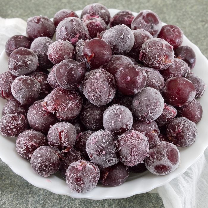 Frozen grapes served in a white bowl