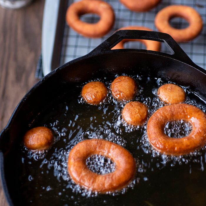 Homemade Donuts and Donut Holes in a Cast Iron Dutch Oven