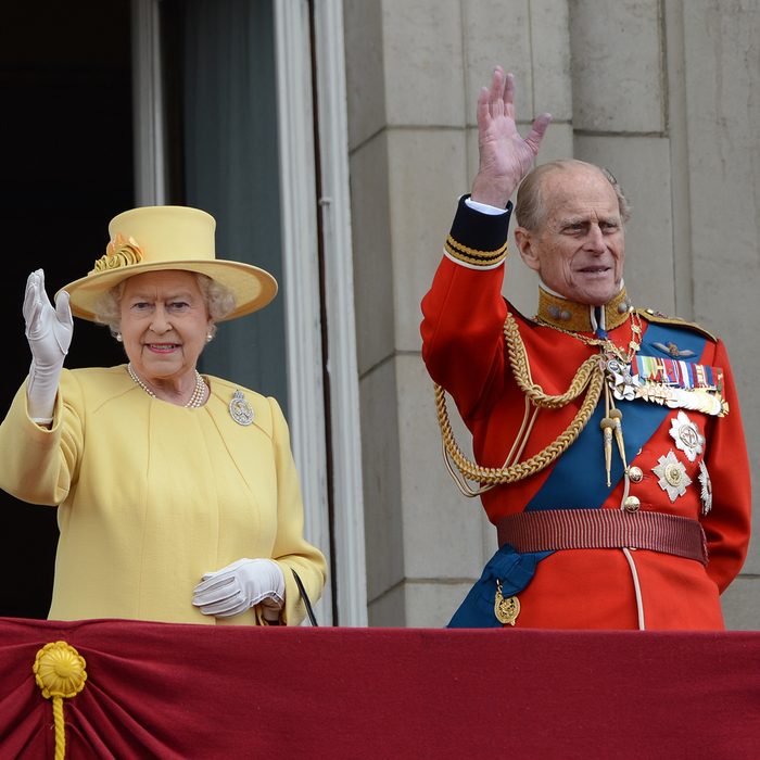 Queen Elizabeth II and Duke of Edinburgh attend the Trooping Of The Colour at Horse Guards Parade, London, UK. June 16, 2012