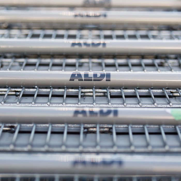 BRISTOL, ENGLAND - NOVEMBER 18: Aldi shopping trolleys are stacked outside a branch of the supermarket on November 18, 2015 in Bristol, England. As the crucial Christmas retail period approaches, all the major supermarkets are becoming increasingly competitive to retain and increase their share of the market. (Photo by Matt Cardy/Getty Images)