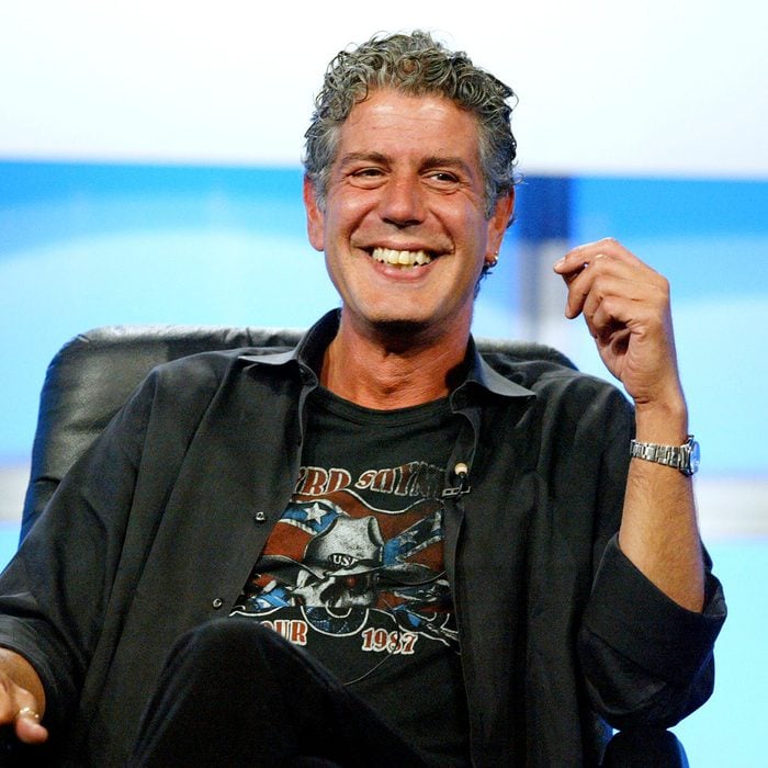 Host Anthony Bourdain attends the panel discussion for "Anthony Bourdain: No Reservations" during the Discovery Networks' Travel Channel presentation at the 2005 Television Critics Association Summer Press Tour at the Beverly Hilton Hotel on July 16, 2005 in Beverly Hills, California. (Photo by Frederick M. Brown/Getty Images)