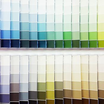paint chips at a hardware store paint department