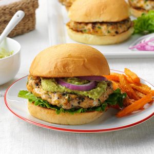 Cheddar Jalapeno Chicken Burgers with Guacamole