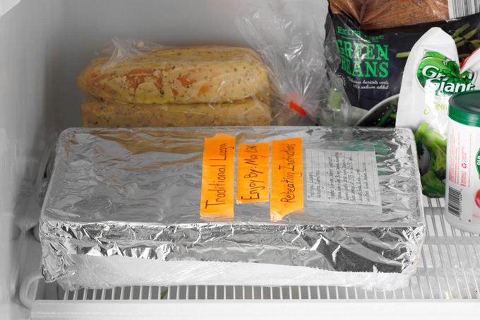 How to Freeze Lasagna AP; how to;freezer interior; freezer stocked with product; aluminum wrapped lasgana; lasagna pan; 13x9