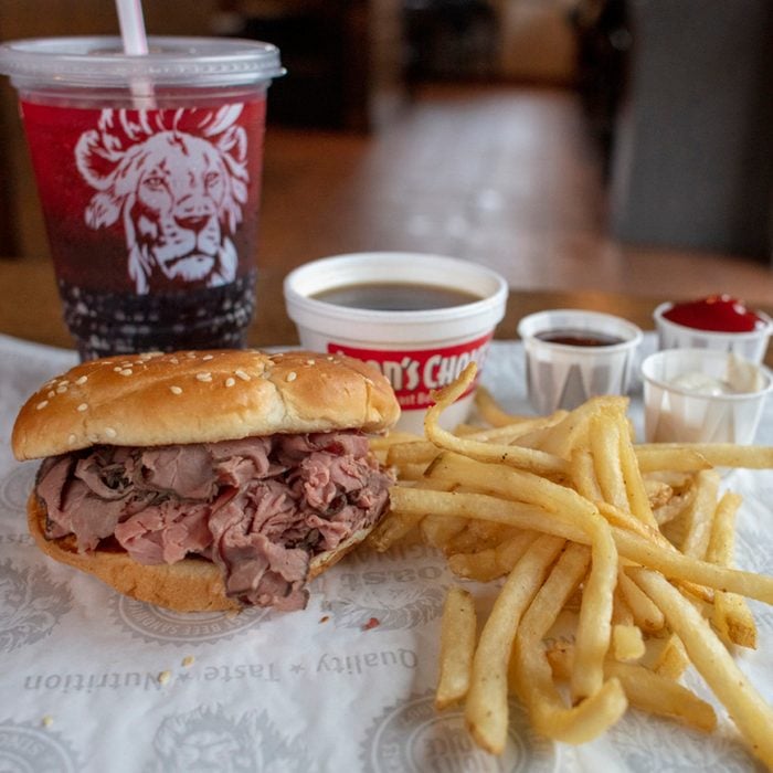 lions choice roast beef sandwich with fries