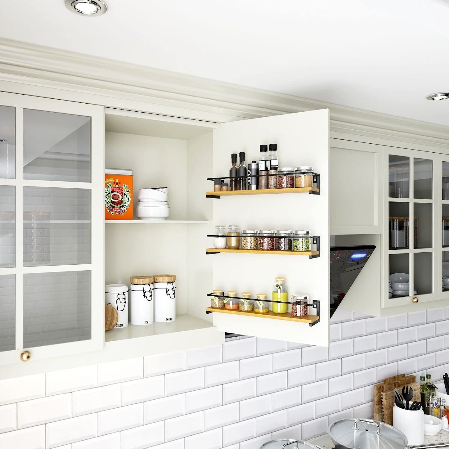 Modern Bamboo Kitchen Storage Shelf Seasoning Kitchen Cabinets