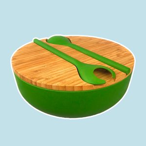 Bamboo Salad Serving Bowl Set with Lid and Utensils
