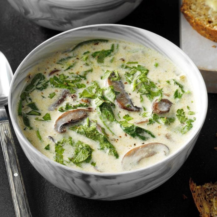Creamy Spinach Mushroom Soup Recipe: How to Make It | Taste of Home