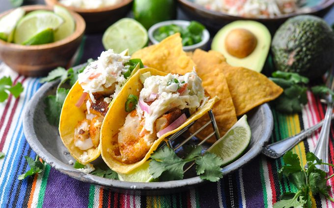 Easy fish tacos with all the toppings