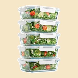 Fit & Fresh Glass Containers, Set of 5 Containers with Locking Lids, Meal Prep, 5-Pack, Glass Storage Containers with Airtight Seal, 35 oz.