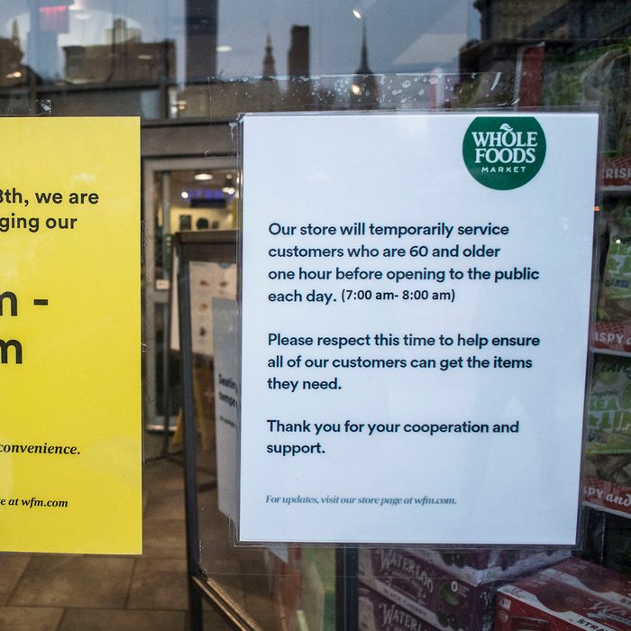 NEW YORK, NY - March 18 MANDATORY CREDIT Bill Tompkins/Getty Images WHole Foods chage of hours of operation due to the coronavirus COVID-19 pandemic on March 18, 2020 in New York City. (Photo by Bill Tompkins/Getty Images)