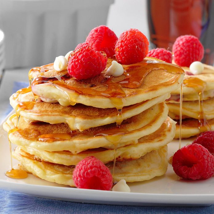 White Chocolate Raspberry Pancakes