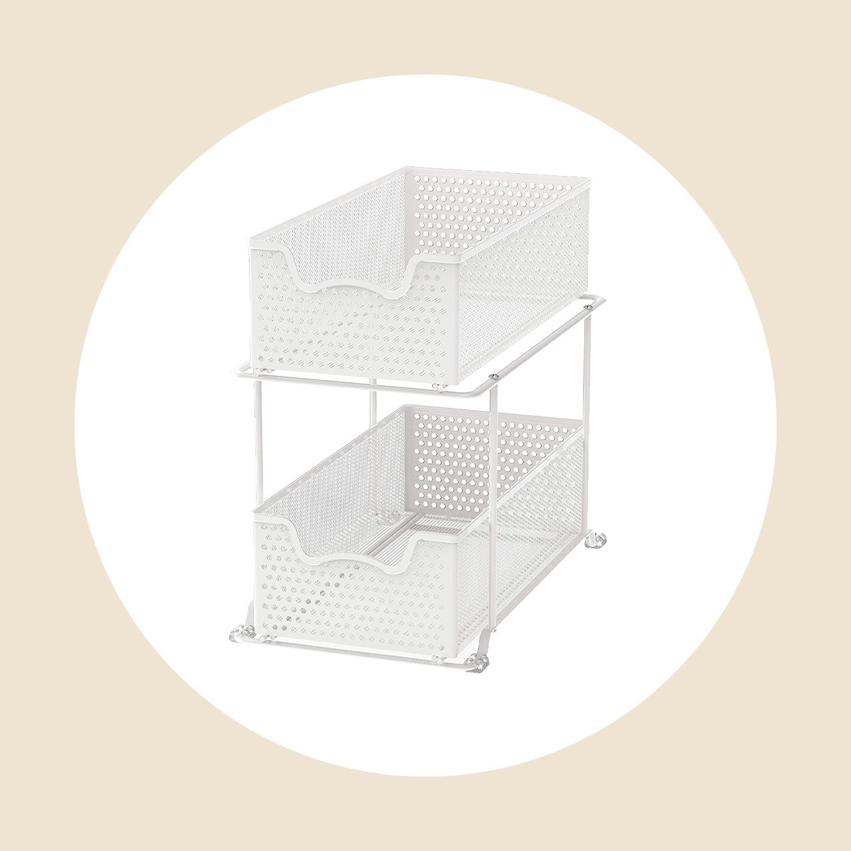 2-Tier Under Sink Storage Sliding Basket Organizer Drawer, White