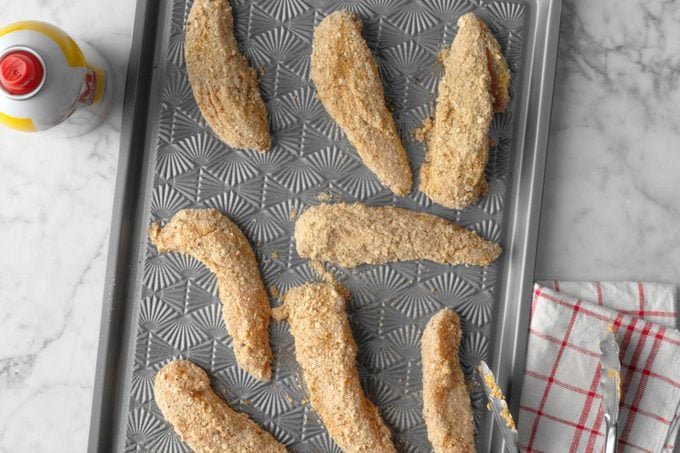 chicken tenders on baking trey