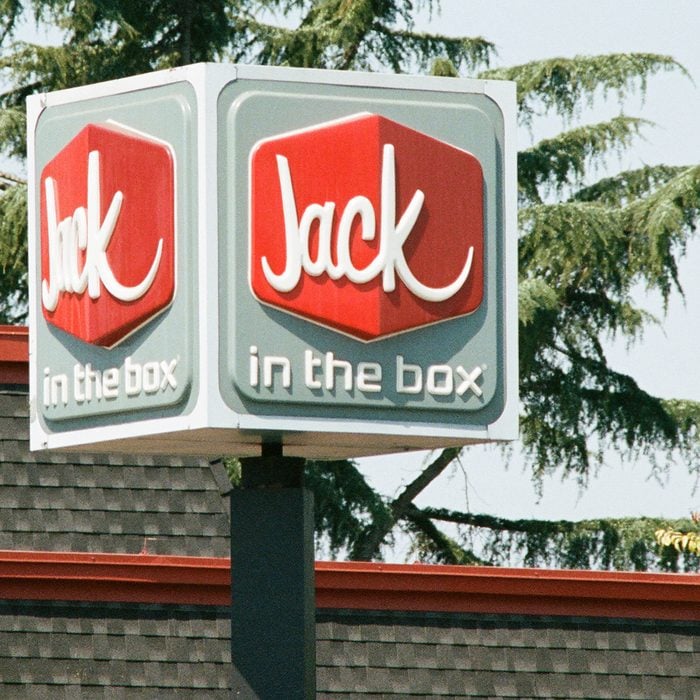 Close-up of signage with logo for Jack in the Box, a regional fast food restaurant in the Silicon Valley, Santa Clara, California, August 17, 2017. (Photo via Smith Collection/Gado/Getty Images)
