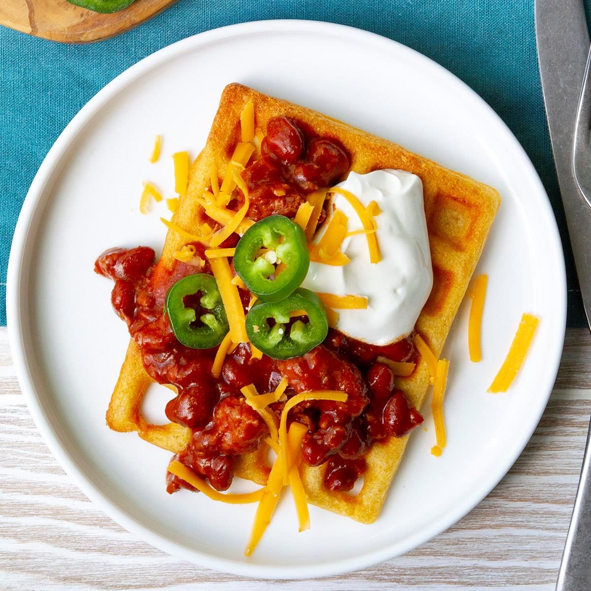 Chili-Topped Cornbread Waffles