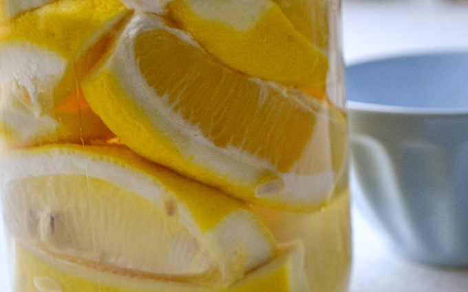 Jarred lemons up close