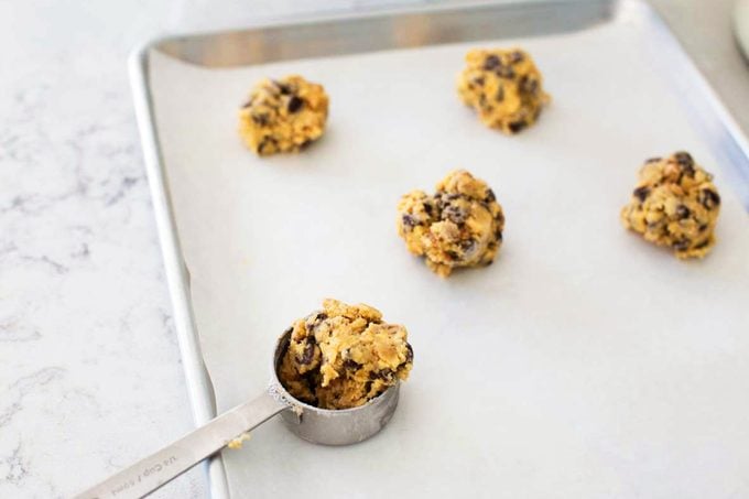 Doubletree Chocolate Chip Cookie dough on cookie sheet