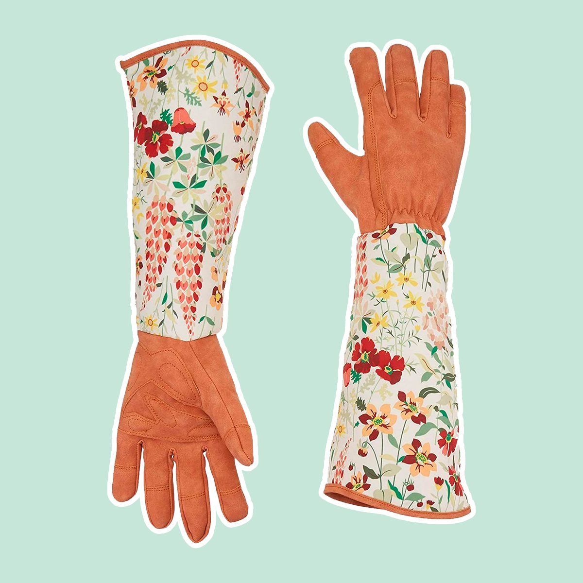 Ruibo Leather Rose Gardening Gloves/Thorn Proof Pruning Gloves With Puncture Resistant Long Sleeve Polyester Print Cuff/For Blackberry Plants Rose Bush Women