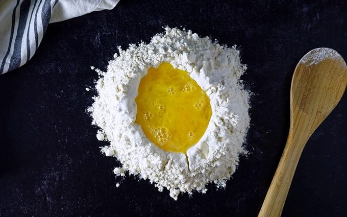 For egg noodles, make a well in the flour for the wet ingredients