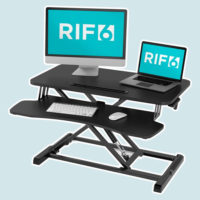 RIF6 Adjustable Height Standing Desk Converter - 32 Inch Wide Laptop Riser or Dual Monitor Workstation - Easily Sit or Stand with Gas Spring Lift - Black