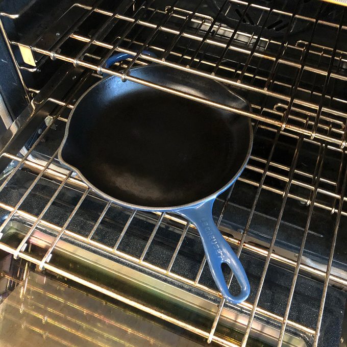 Putting cast iron skillet into oven