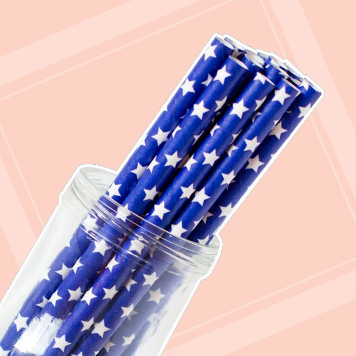 Blue paper straws with stars