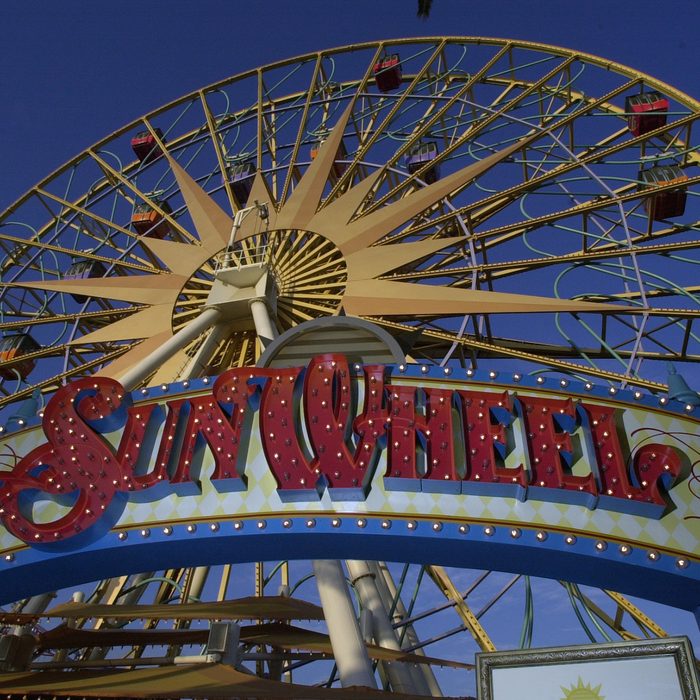 Situated at the edge of the Paradise Pier lagoon, at Disney's California Adventure is the 150foottall Sun Wheel. (Photo by Don Kelsen/Los Angeles Times via Getty Images)