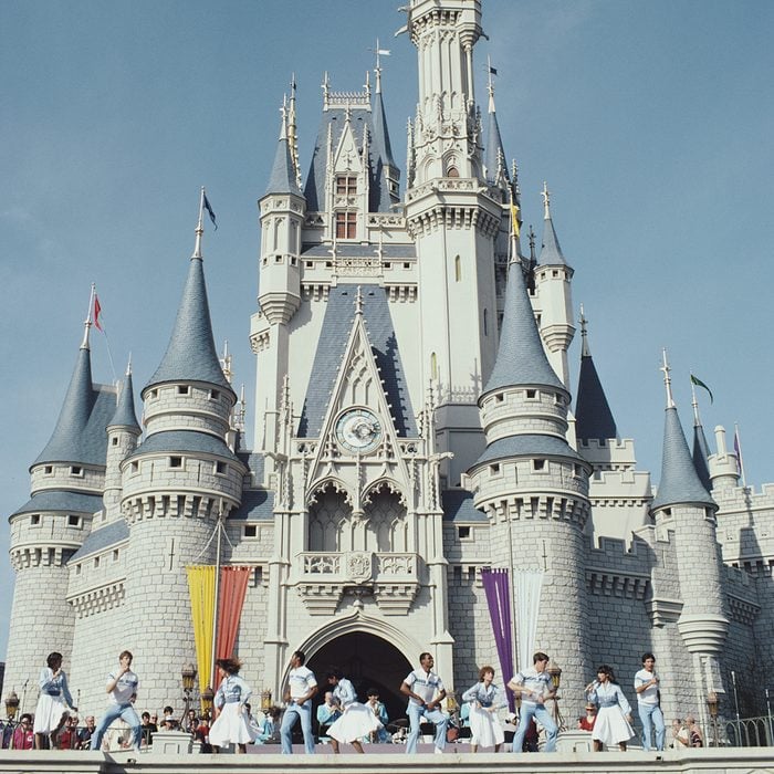 A show outside the Cinderella Castle at Walt Disney World, Florida, 1980. (Photo by Barbara Alper/Getty Images)