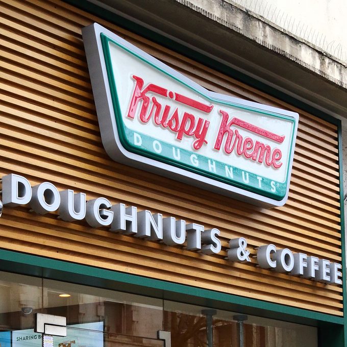 LONDON, -, UNITED KINGDOM - 2019/01/27: Krispy Kreme store and brand logo seen in London, UK. (Photo by Keith Mayhew/SOPA Images/LightRocket via Getty Images)