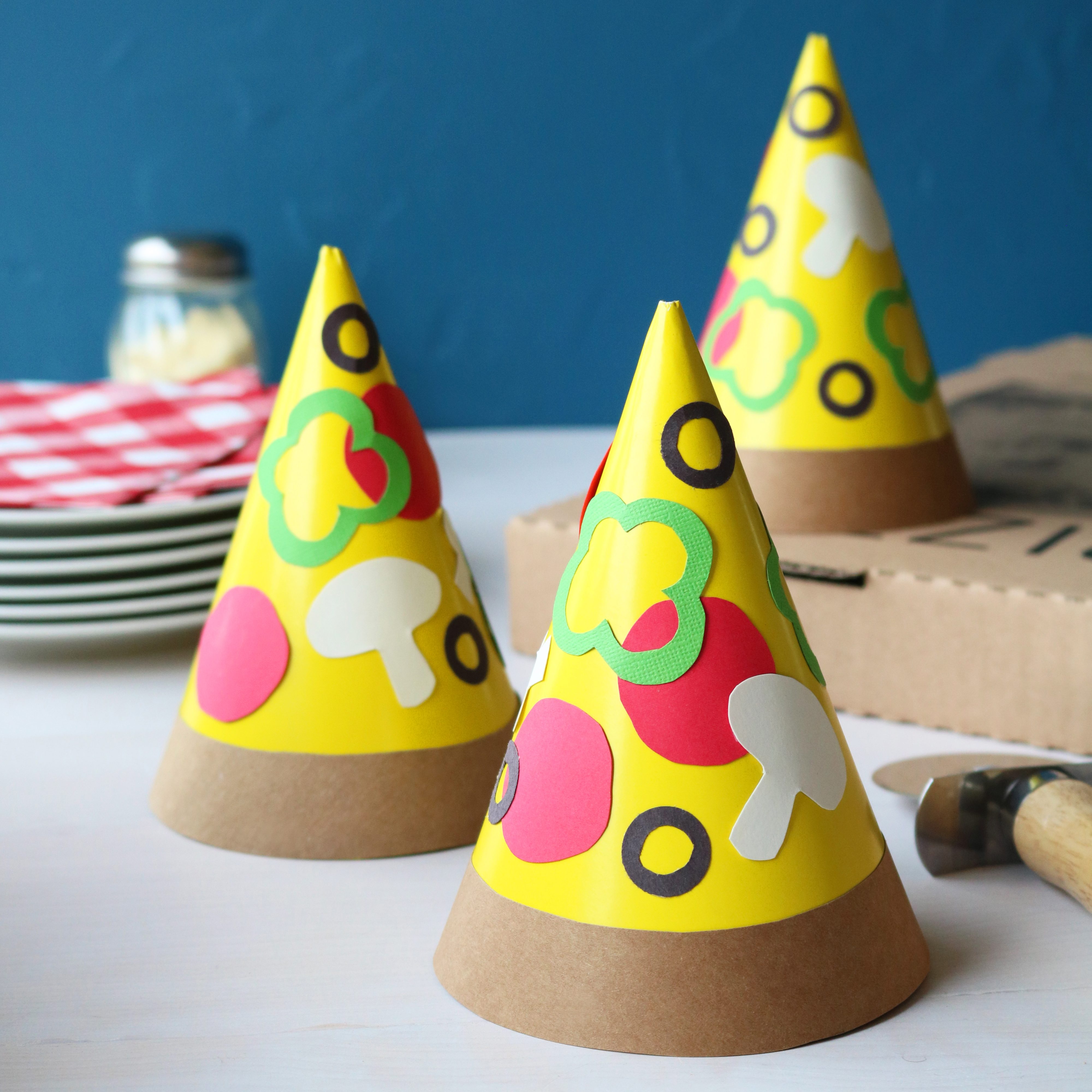 pizza party hat idea for Pizza birthday party ideas