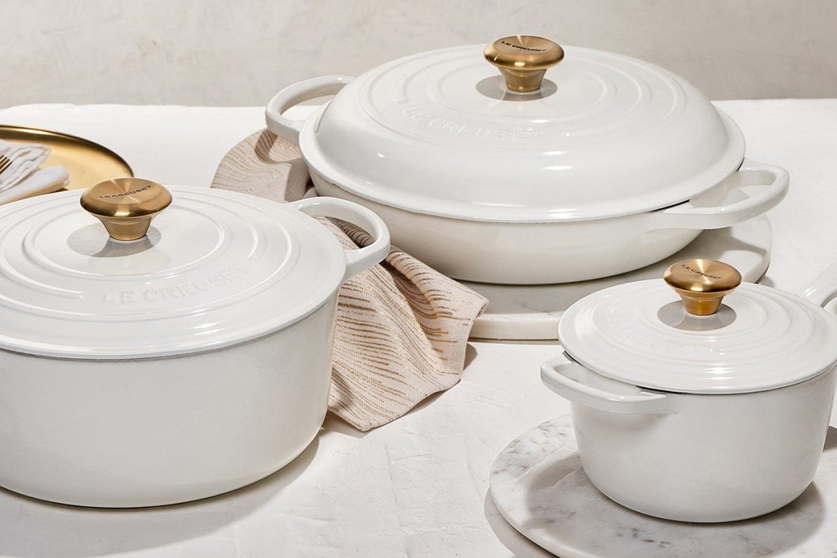 Le Creuset Just Rolled Out an AllWhite Collection with Gold Knobs