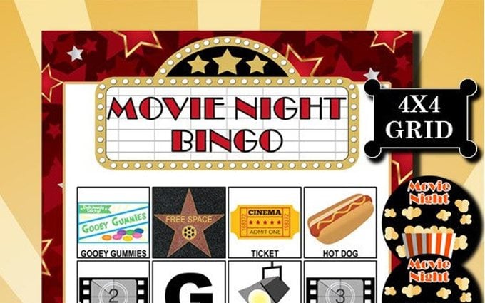 Movie Night 4x4 Bingo printable PDFs contain everything you need to play Bingo.