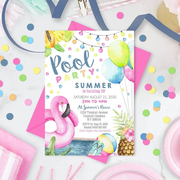 POOL PARTY Invitation Girl Pool Party Invitation Flamingo Pool Party Invitation Instant Download Pool Invitation Swim Party Girl Corjl 0274