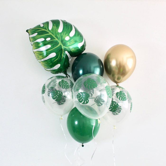 Palm Leaf Green Forest Chrome Gold Latex Balloons Wild One Party Jungle Party Safari Party Tropical Party Palm Leaf Balloons Palm Decor