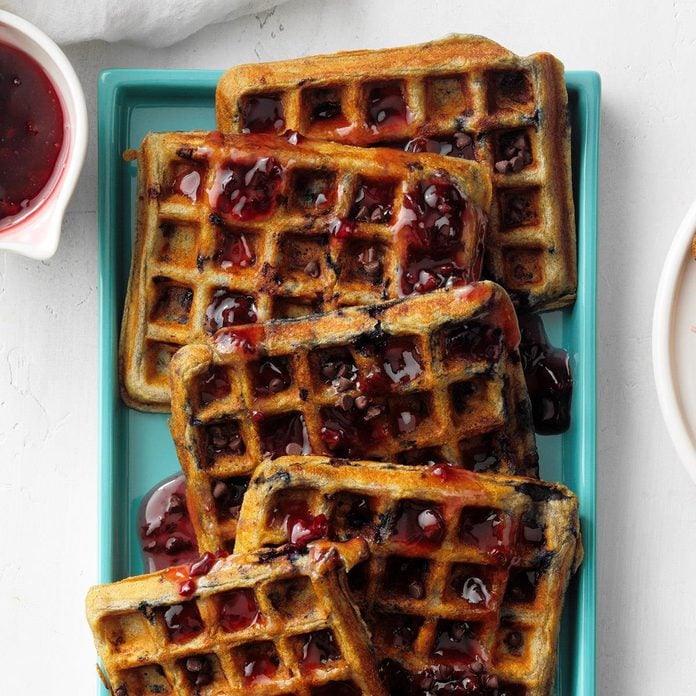 Cherry Chip Waffles with Cherry Syrup