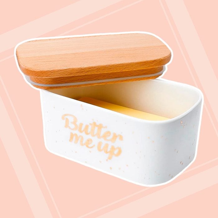 Sweese 303.156 Large Butter Dish - Airtight Butter Keeper Holds Up to 2 Sticks of Butter - Porcelain Container with Beech Wooden Lid - Butter Me Up
