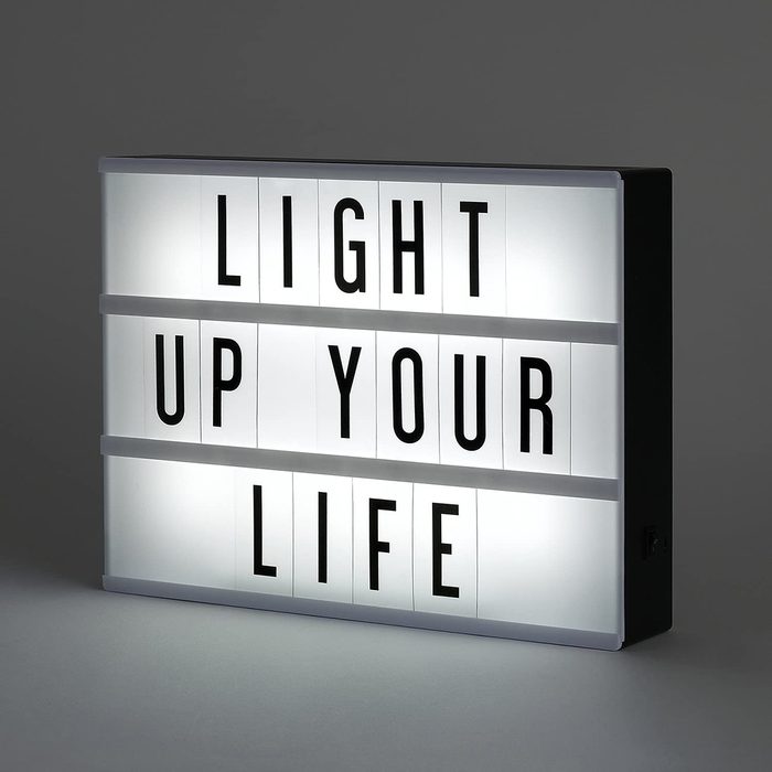 My Cinema Lightbox - The Original LED Marquee Lightbox, Includes 100 Letters & Numbers to Create Changeable Signs, Battery or USB, A4 Black, Includes Letter Storage and USB