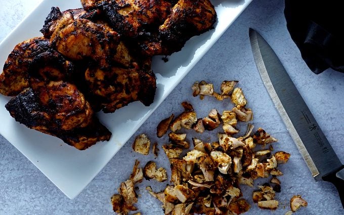 cooked copycat chipotle chicken overhead view