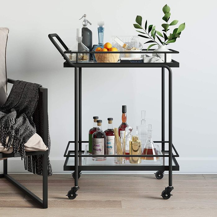 MinimNathan James Sally Rolling Bar or Cart for Tea or Cocktail, 2-Tiered Glass and Metal, Blackalist Bar Cart