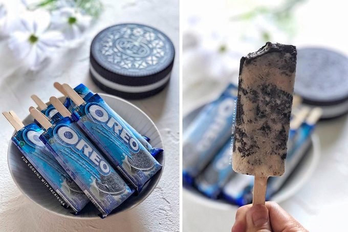 Two-ingredient Oreo popsicles side by side.